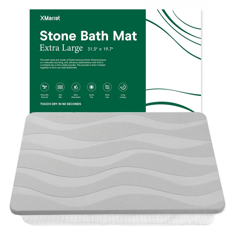 XMarrat Extra Large Stone Bath Mat, Diatomaceous Earth Mat, 31.5"x19.7"