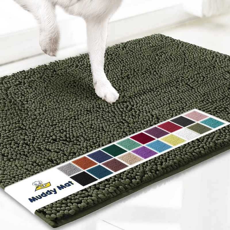 Muddy Mat® | Super Absorbent Door Mat Indoor, Microfiber Quick Dry Chenille Entryway Rug, Non-Slip Front Door Mat, Indoor Mats for Entryway, Machine Washable Pet Rug, Army Green 24" x 72"
