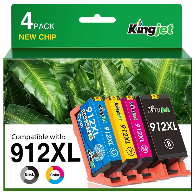 KINGJET 912XL Ink Cartridges Replacement for HP 912 Ink Cartridges for OfficeJet 8010 8012 8013 8014 8015 8017 8018 OfficeJet Pro 8022 8023 8024 8025