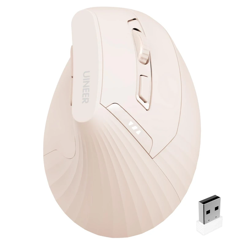 Uineer Vertical Mouse Wireless, 2.4G Rechargeable Mouse with Battery Indicator,4 level DPI,Ergonomic Design for Comfort and Reduced Wrist Strain, Ideal for Home And Office Use (Pink)