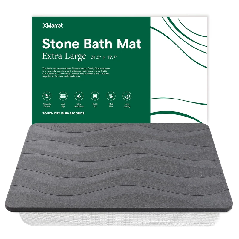 XMarrat Extra Large Stone Bath Mat, Diatomaceous Earth Mat, 31.5"x19.7"