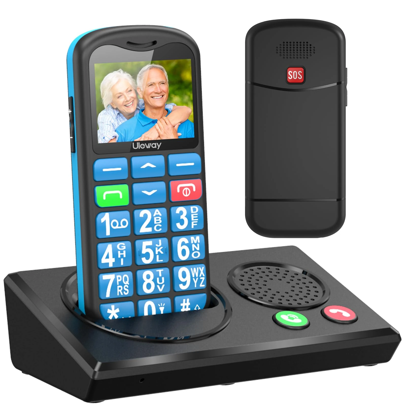 uleway 4G Senior Mobile Phone Unlocked with Bluetooth Charging Dock Handsfree Speakerphone High Volume Big Button for Elderly SIM Free Easy to Use Basic Phone SOS Emergency Button