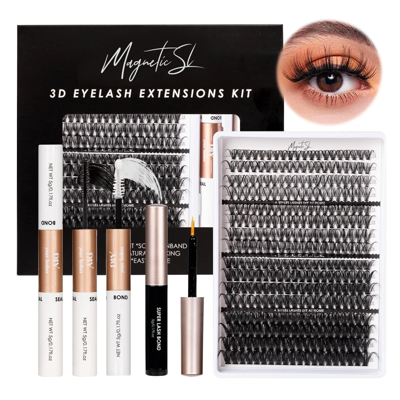 Volume Individual-Eyelashes 320PCS DIY Lash Extension Kit False Eyelashes with Bond and Seal, Applicator, Look Like Eyelashes Extension at Home-12-20mm MIX (30D+40D+80D+100D)