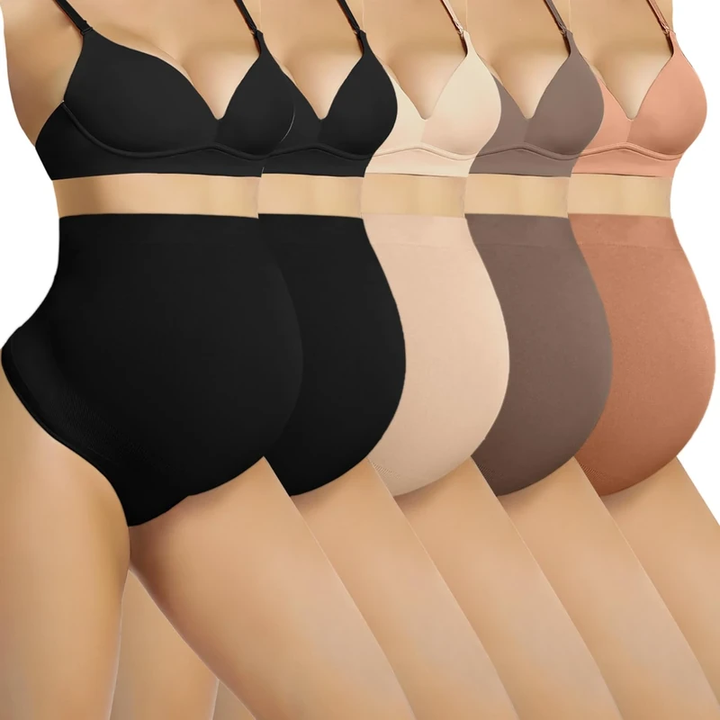 Diawsome Maternity Thong 5-Pack - Seamless Belly Support Shapewear