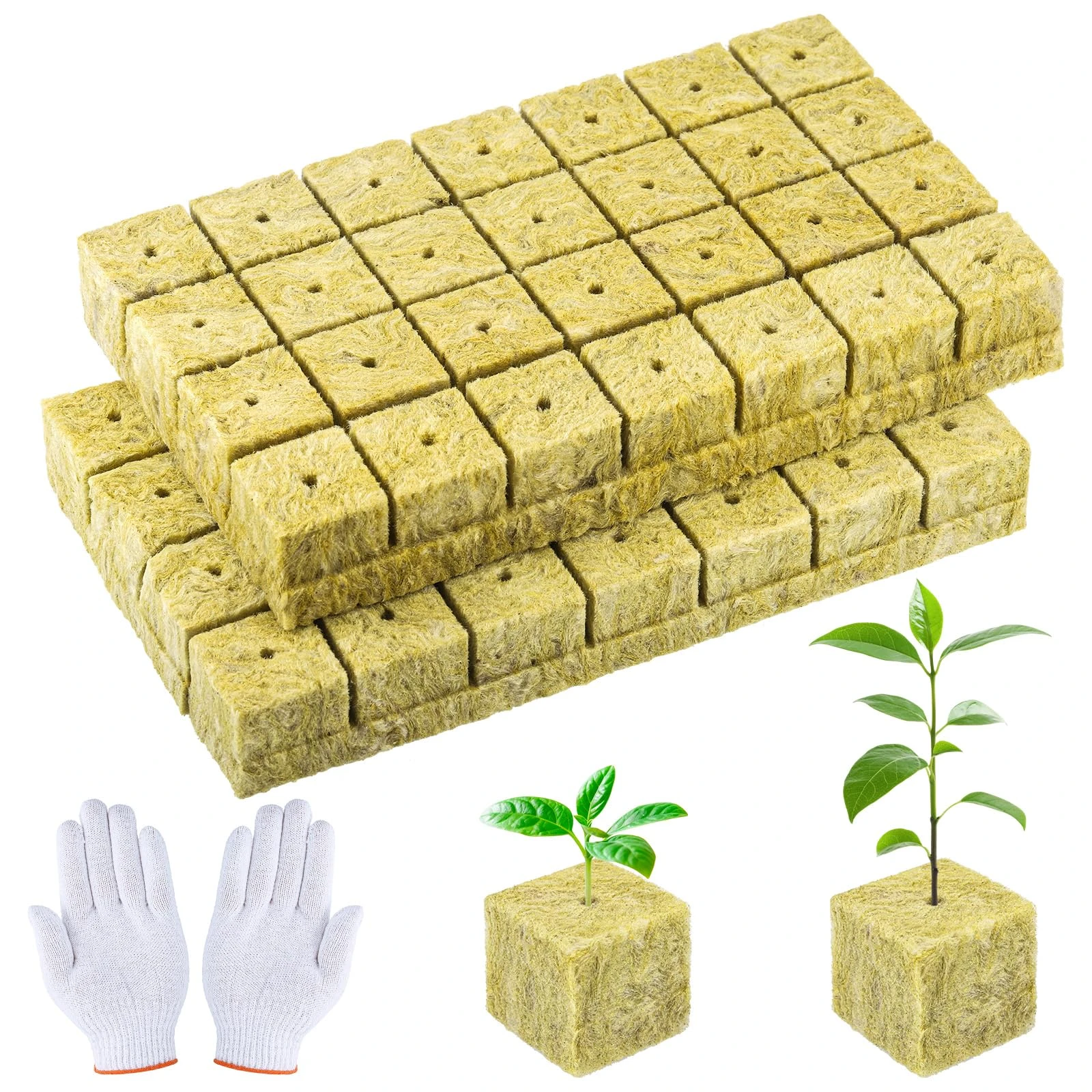 Starvortex 56 Holes Rockwool Grow Cubes 4 x 4 x 4 cm with Gloves, Stone Rock Wool Planting Cubes for Hydroponics Garden Tower Supplies, Soilless Planting Seedling Greenhouse for Tomatoes Herbs Orchids
