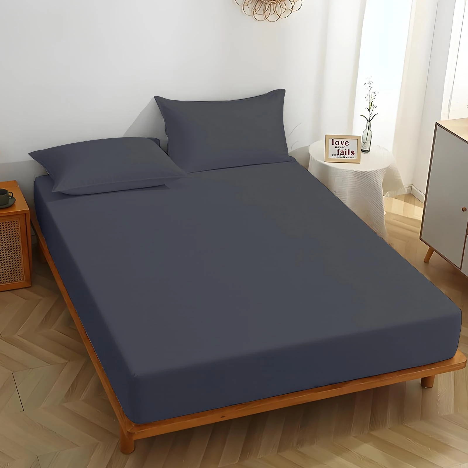 MIKI WELL King Size Fitted Sheet Deep - Dark Grey Bottom Sheet Extra Deep Pocket 16 inch 40 cm, Soft Microfiber Kingsize Bed Sheet Wrinkle Resistant & Breathable