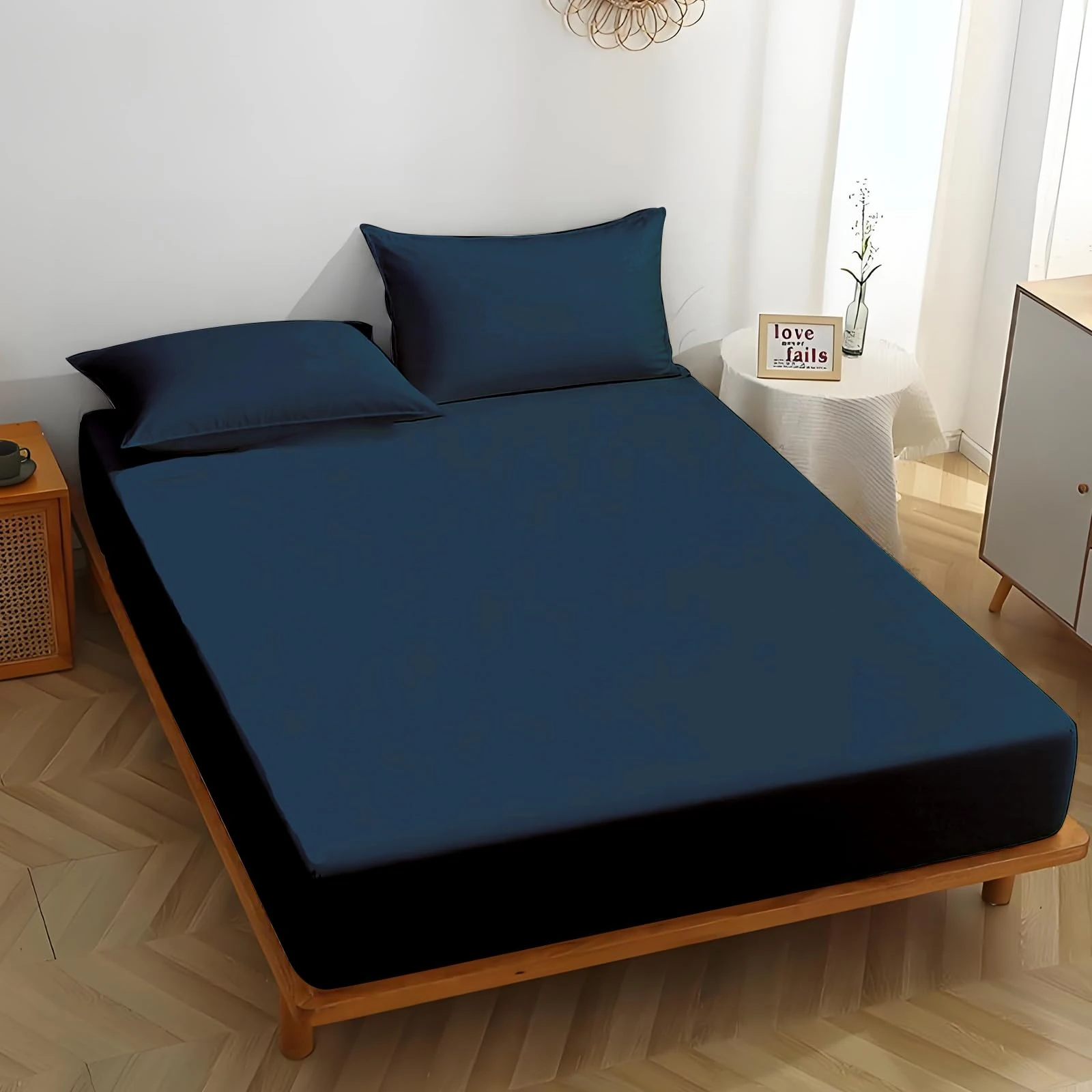 MIKI WELL King Size Fitted Sheet Deep - Navy Blue Bottom Sheet Extra Deep Pocket 16 inch 40 cm, Soft Microfiber Kingsize Bed Sheet Wrinkle Resistant & Breathable