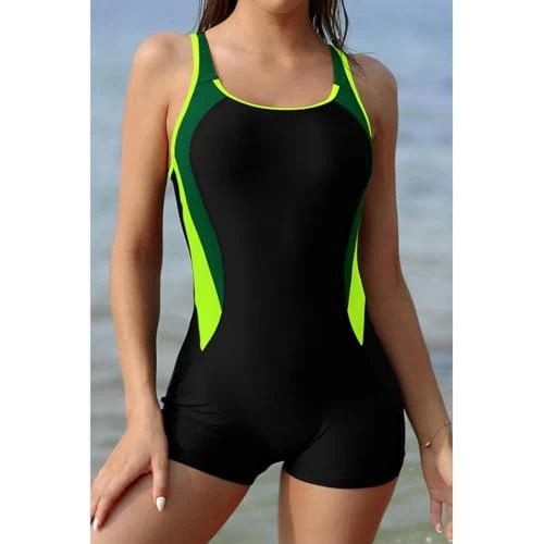 Women's Boyleg One Piece Swimsuit Athletic Racerback Swimwear Bathing Suits
