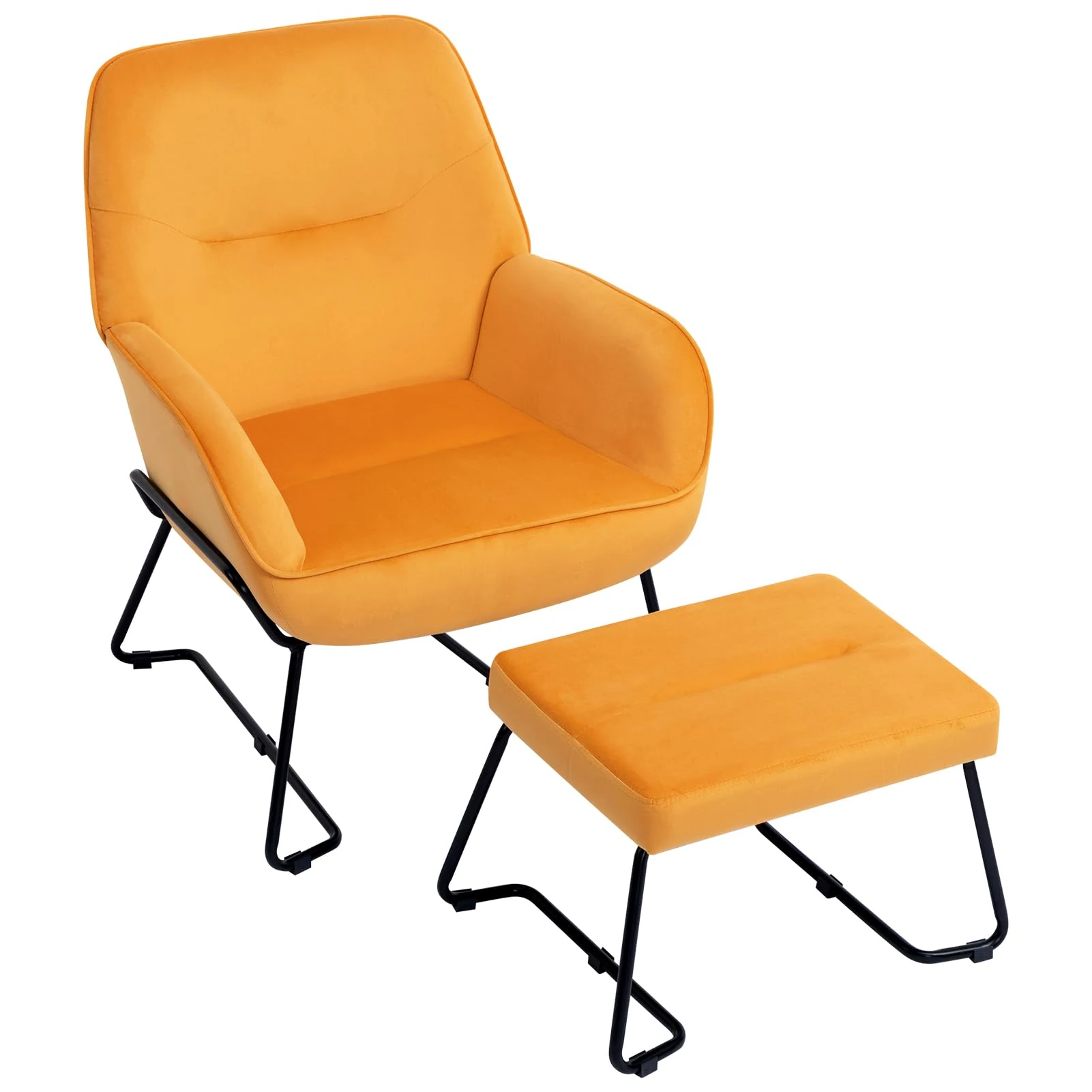 HollyHOME Armchair with Footstool Living Room Chair with Footrest Stool Velvet Bedroom Arm Chairs Reading Chair Lounge Chairs Relax Armchair, Yellow