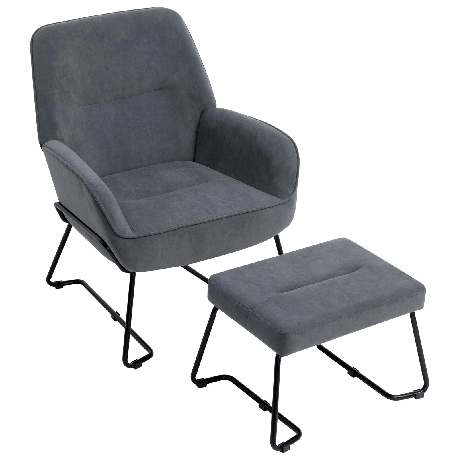 HollyHOME Armchair with Footstool Living Room Chair with Footrest Stool Velvet Bedroom Arm Chairs Reading Chair Lounge Chairs Relax Armchair, Grey