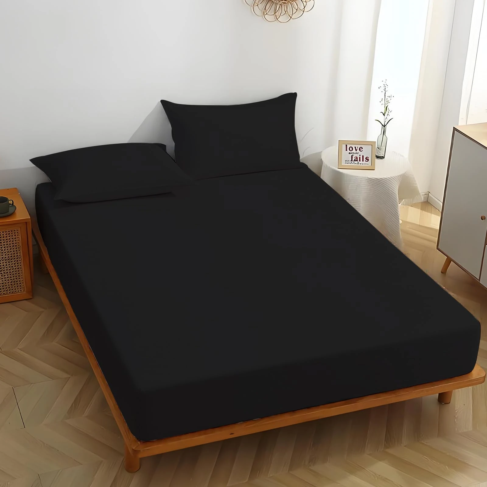 MIKI WELL King Size Fitted Sheet Deep - Black Bottom Sheet Extra Deep Pocket 16 inch 40 cm, Soft Microfiber Kingsize Bed Sheet Wrinkle Resistant & Breathable