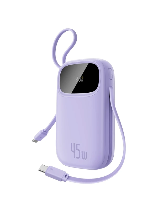 Baseus Powerbank 20000 mAh 45 W with Integrated USB-C Cable, QPow3 Power Bank PD3.0 QC4.0 External Mobile Phone Batteries, 3 usb-C, 1 usb-A, Portable Charger for iPhone 16/15/14 Pro Max, iPad, Galaxy