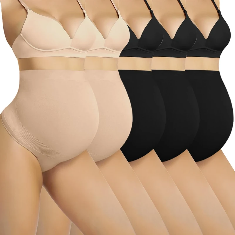 Diawsome Maternity Underwear Thong for Women, Pregnancy Shapewear Over The Belly Support Seamless Pregnant Panties 5-Pack