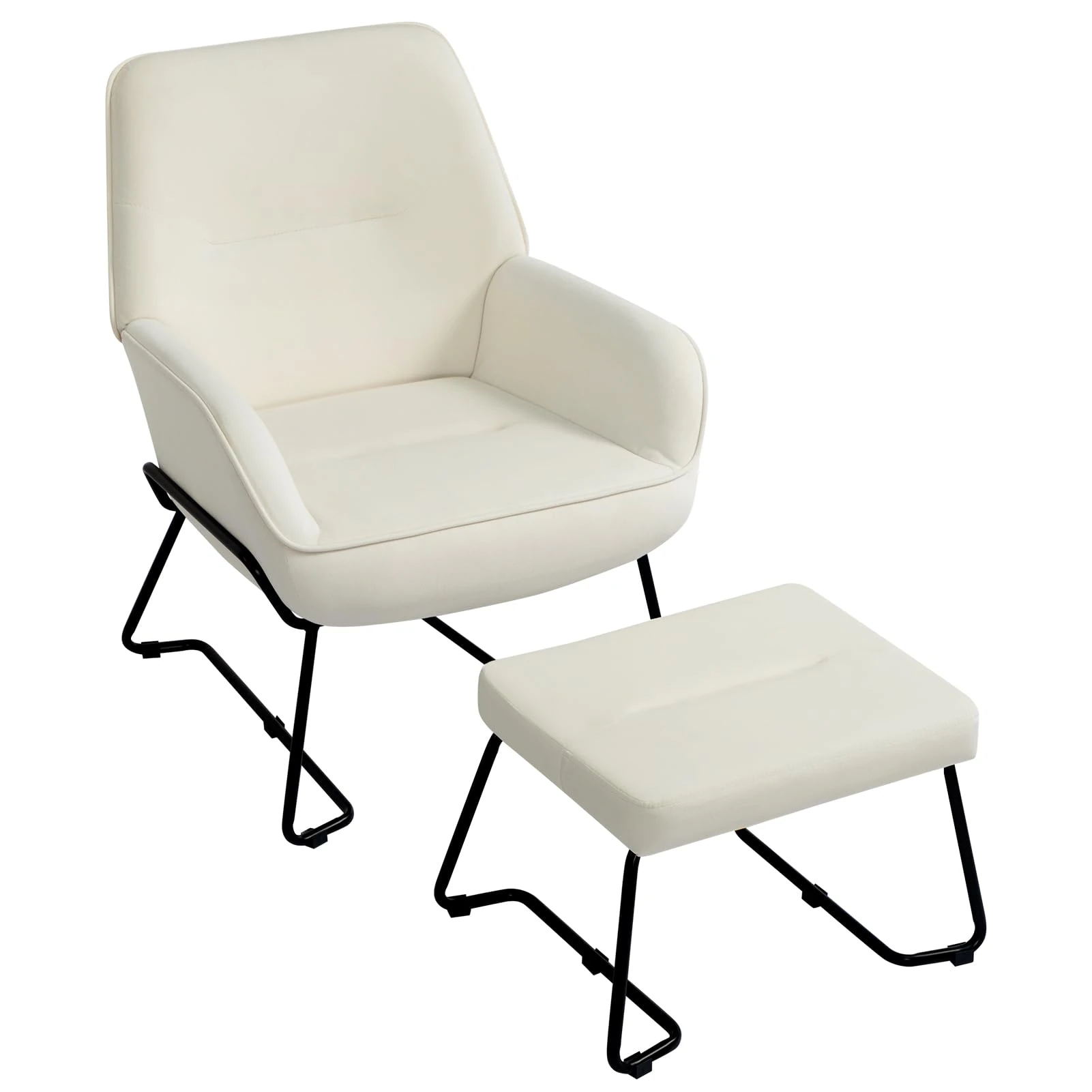 HollyHOME Armchair with Footstool Living Room Chair with Footrest Stool Velvet Bedroom Arm Chairs Reading Chair Lounge Chairs Relax Armchair, Beige