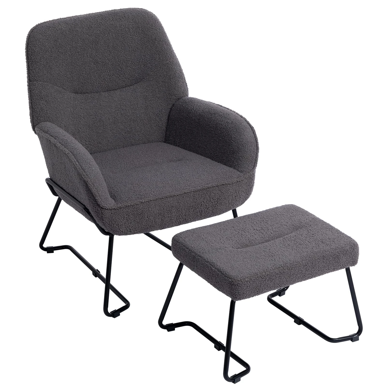 HollyHOME Armchair with Footstool Living Room Chair with Footrest Stool Bedroom Arm Chairs Teddy Reading Chair Lounge Chairs Relax Armchair, Grey