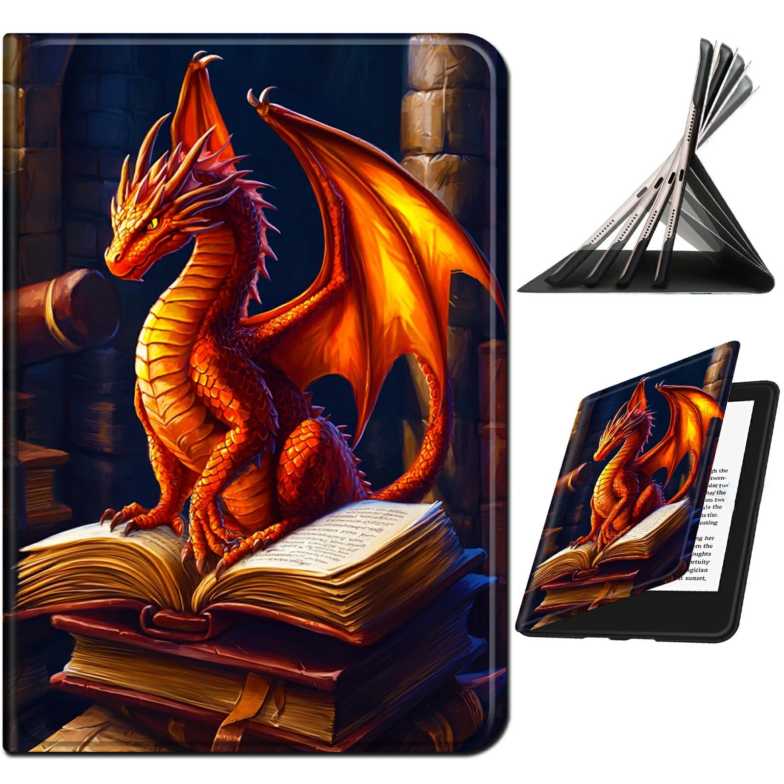 RWUTYTIUL for 7" Kindle Paperwhite 6 12th Gen 2024 & Kindle Colorsoft Signature Edition Case, Shockproof Smart Protective Multi-Angle Viewing Cover for Women Men with Auto Sleep/Wake, Book Dragon
