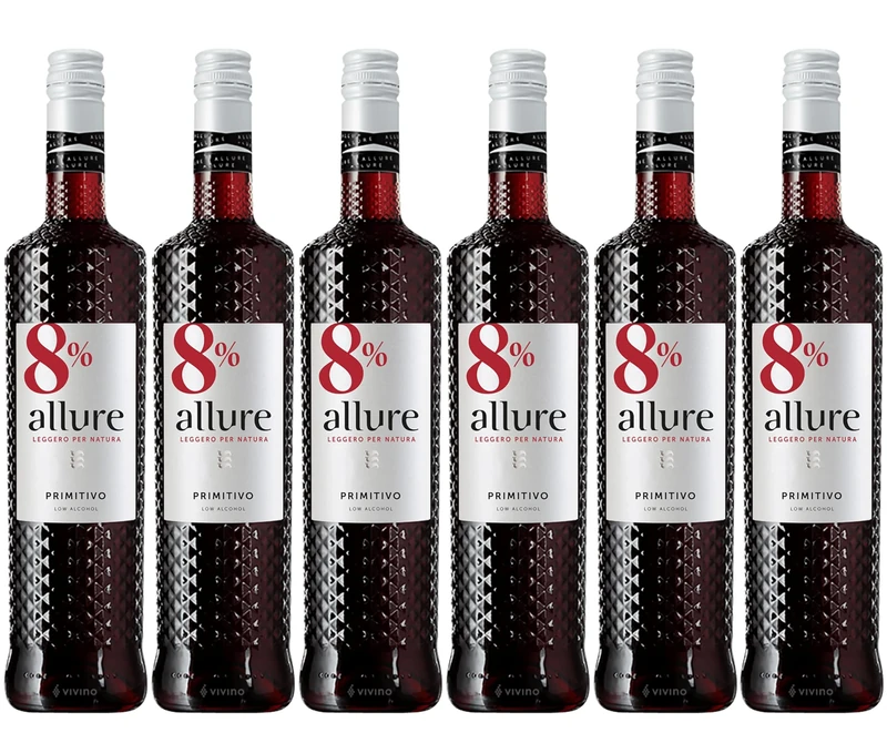 Allure - Primitivo 8percent, Red Wine Low Alcohol (6 x 0,75L)