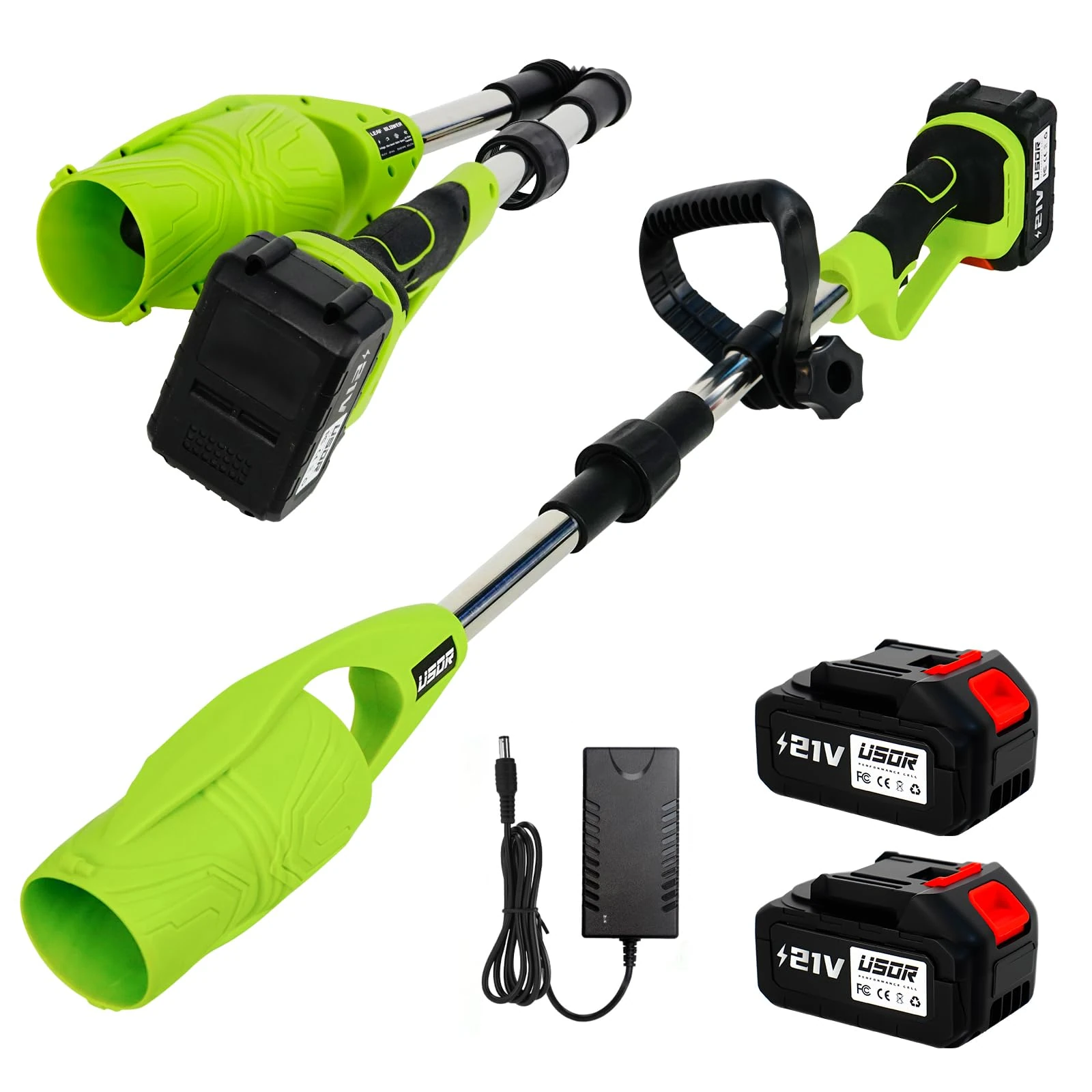 USOR Cordless Leaf Blower,290000RPM Foldable Air Broom with 4.0Ah*2 21V Batteries and Charger,600CFM Lightweight Electric Turbo Handheld Blower for Lawn Care,Yard,Debris,Stones Cleaning