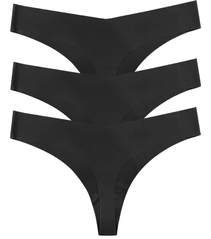INSPUTOL Women's Seamless Thongs 3-Pack - No Show Underwear with Comfy Stretch Fit & Invisible Coverage (Black, Medium)