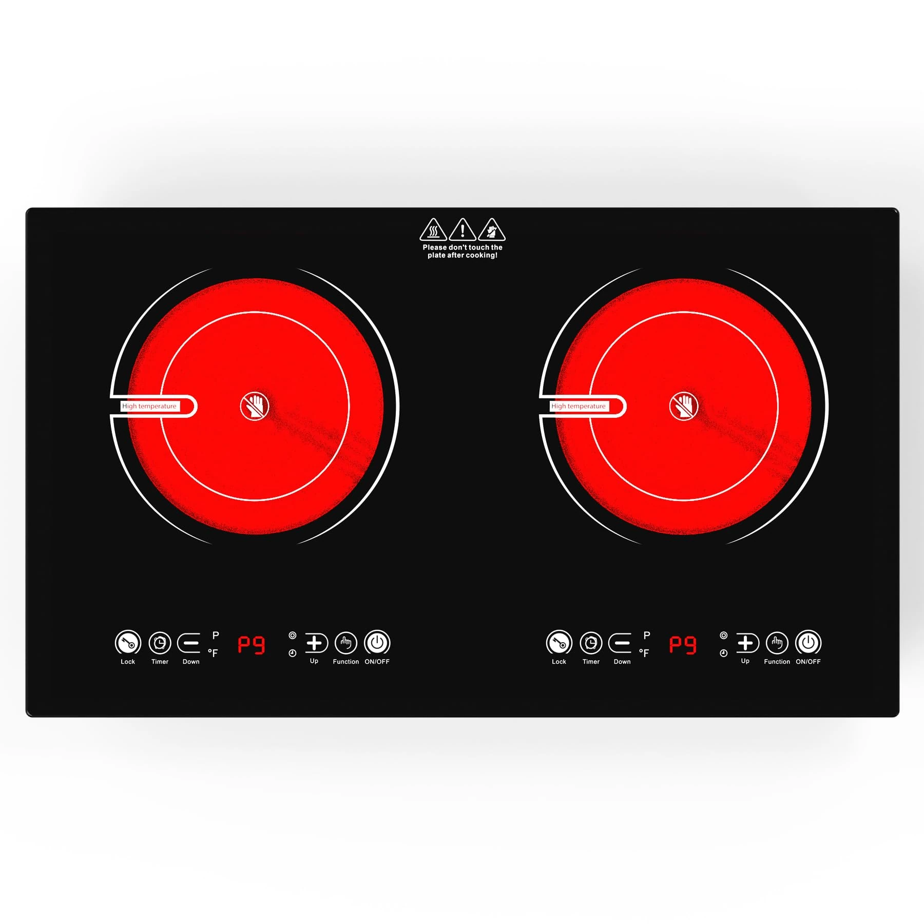 VBGK Double Ceramic Hob, 220V 3520W 2 Ring Electric Hob, Plug in Electric Stove Top with Touch Control,9 Heating Level, 4H Timer & Kid Safety Lock,Built-in and Countertop