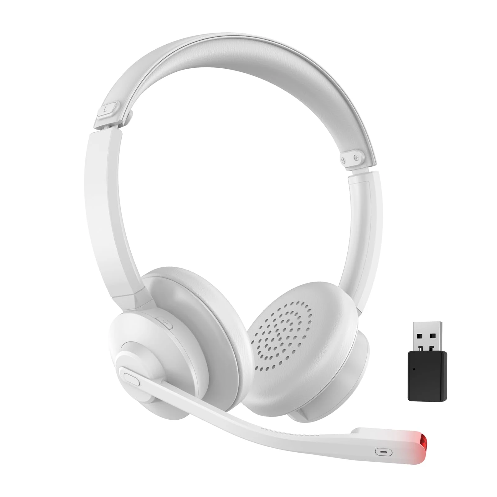 Bluetooth V5.3 Headset, Wireless Headset with Microphone, AI Noise Canceling Mic & Dongle, 26H Working Time & Mute Function, Wireless Bluetooth Headsets for Computer/Phone/Office/Call Center White