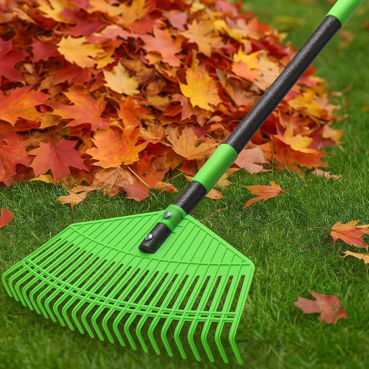 Leaf Rake, 42cm Wide Garden Rake for Yard Lawn, 145 cm Adjustable Long Handle Garden Leaf Rake, 23 Tines Plastic Head Rake for Sweep Leaves, Grass, Pine Needle, Lightweight for Women Seniors Kids