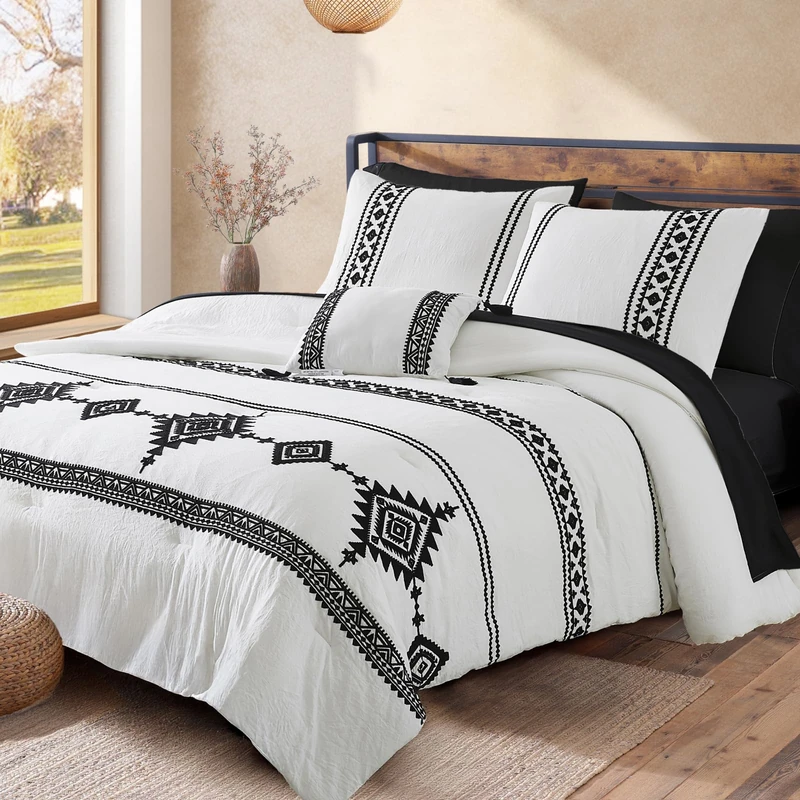 MaiRêve Embroidery California King Comforter Set 7 Pieces Bed in a Bag