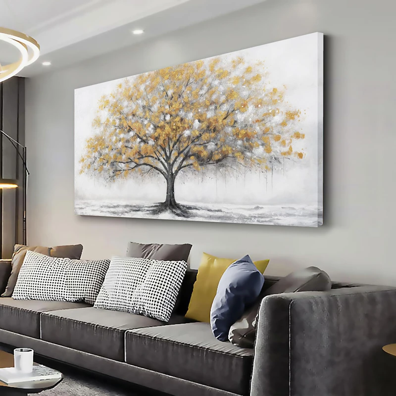 Glvzygy Home Wall Decor Wall Art Abstract Gold Tree of Life Modern Artwork Canvas Painting Textured Tree Pictures Wall Decor for Living Room Bedroom Dining Room Home Office Decor 20"x40"