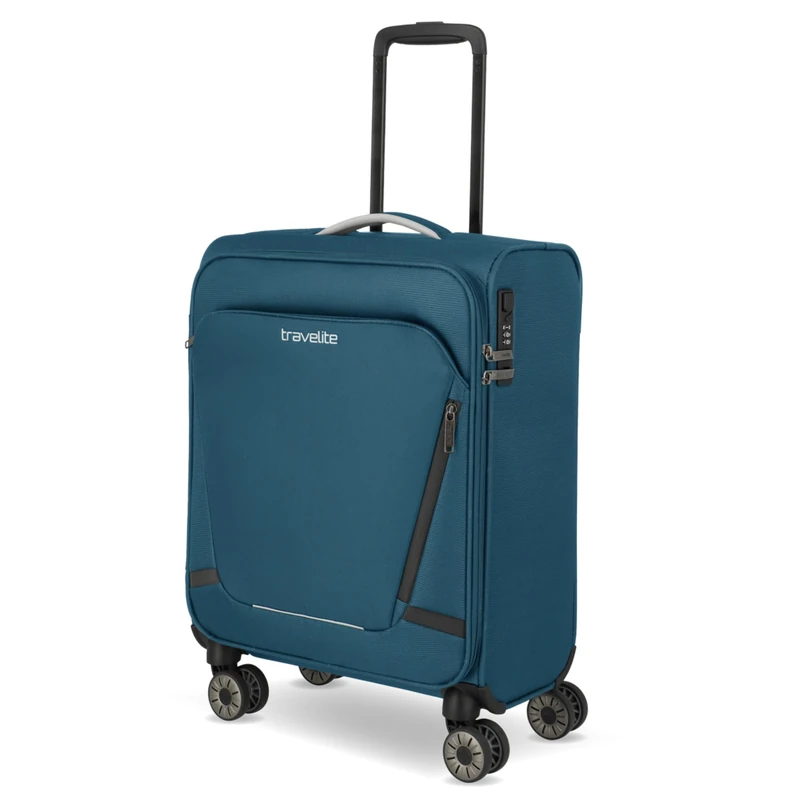 travelite Hand Luggage Suitcase with 4 Wheels for Condor + Ryanair, Integrated Combination Lock, Super Light Soft Luggage Trolley with Clip-on Function, 55x40x20 cm, 37 l, 1.9 kg