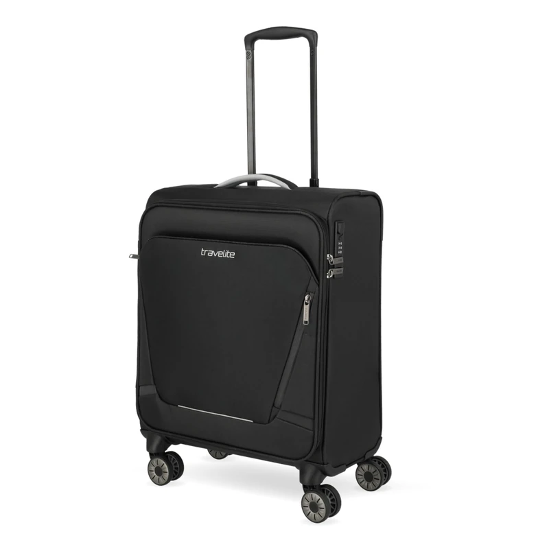 travelite Hand Luggage Suitcase with 4 Wheels for Lufthansa, Austrian + Swiss, Integrated Combination Lock, Compact Soft Luggage Trolley with Clip-on Function, 55x40x23 cm, 41 l, 2.5 kg