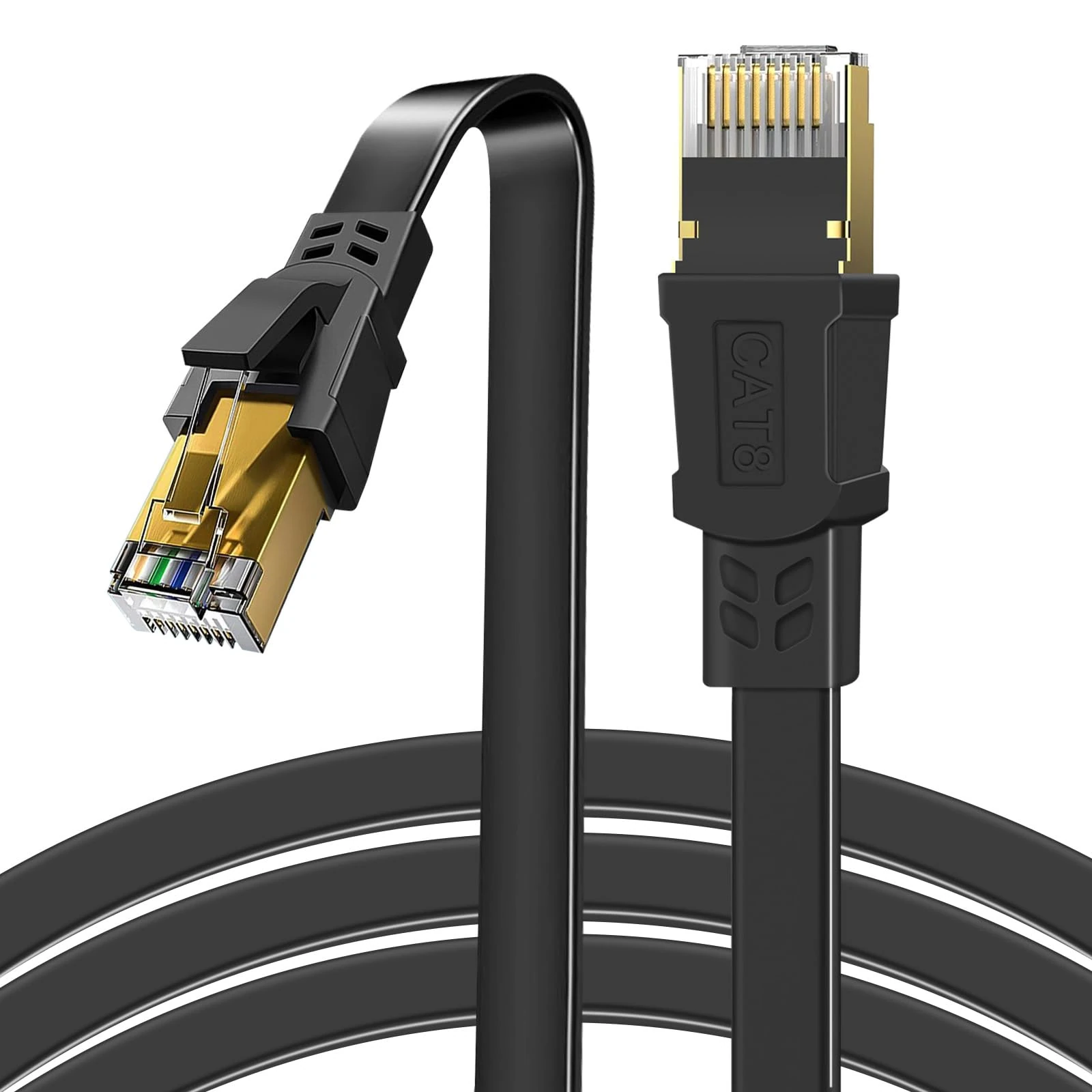 GLCON 5.5m Ethernet Cable Cat8 Flat High-Speed 2000MHz 40Gbps STP Shielded LAN/Internet Cable - Durable Black RJ45 Cables for Gaming/4K Streaming