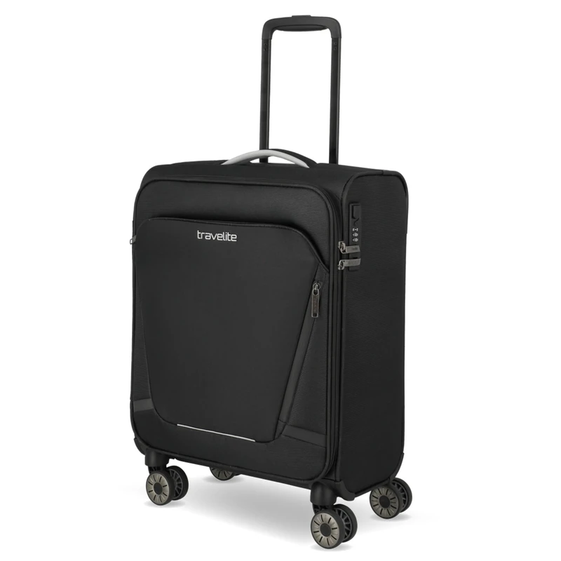 travelite Hand Luggage Suitcase with 4 Wheels for Condor + Ryanair, Integrated Combination Lock, Super Light Soft Luggage Trolley with Clip-on Function, 55x40x20 cm, 37 l, 1.9 kg
