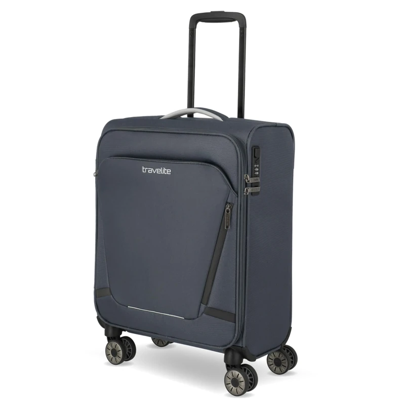 travelite Hand Luggage Suitcase with 4 Wheels for Condor + Ryanair, Integrated Combination Lock, Super Light Soft Luggage Trolley with Clip-on Function, 55x40x20 cm, 37 l, 1.9 kg