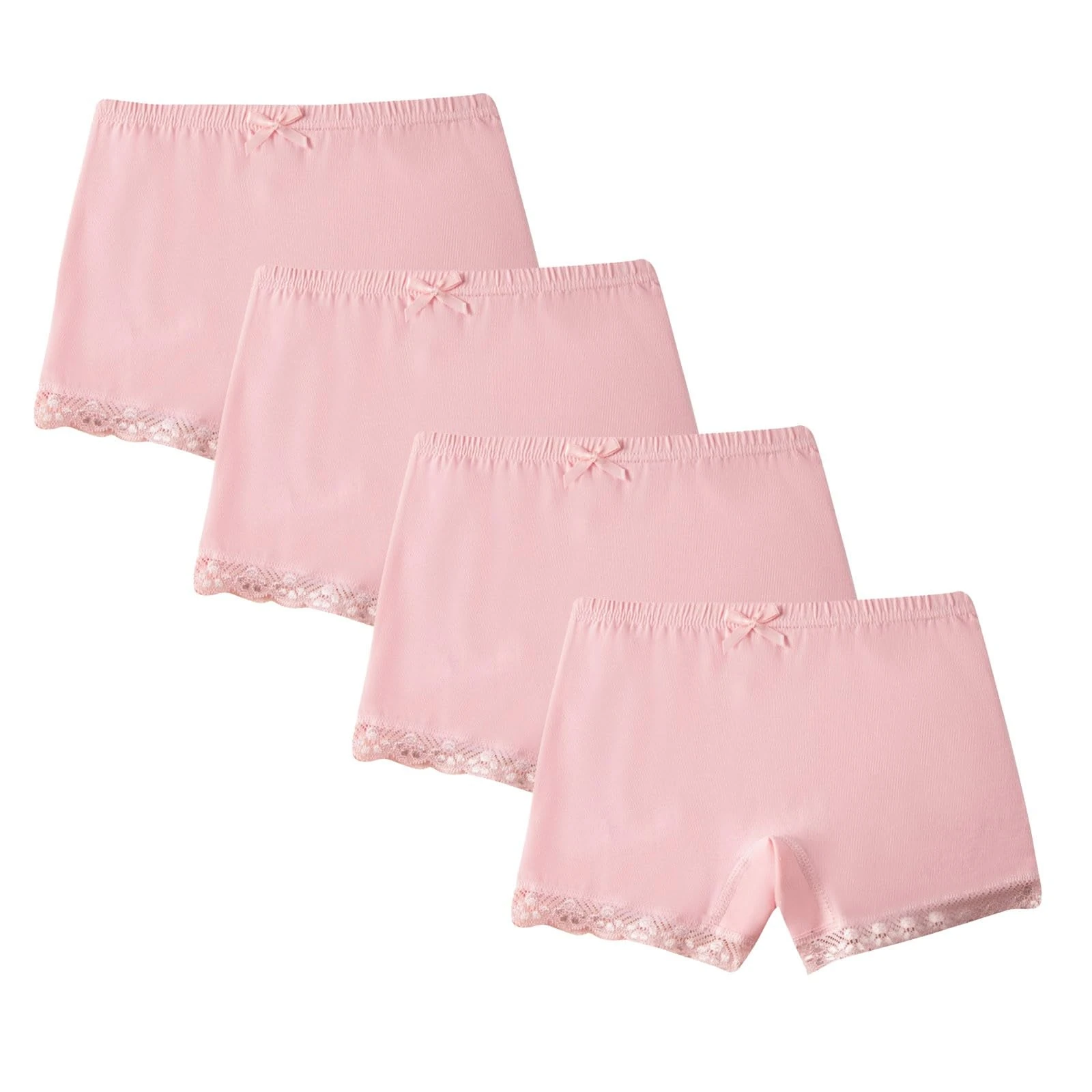 duxyoz Pack Of 4 Underwear For Girls Toddler Kids Knickers Breathable Comfy Boxer Shorts Elastic Waisted Lace Safety Underpants Solid Color Shorts Pants Briefs Panties Boyshorts 7-9 Years