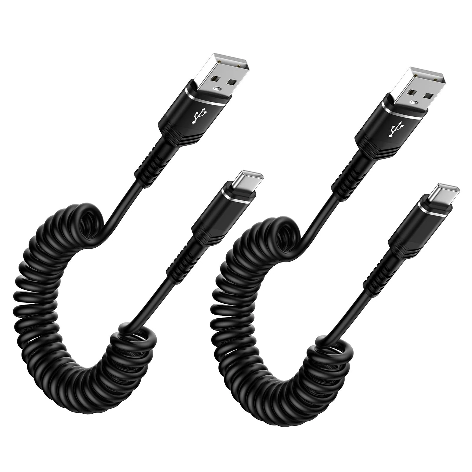 Coiled USB to USB C Cable for Car,[2Pack 1.8M] Retractable Type C Samsung Phone Charger Android Auto Cable Fast Charger lead for Samsung Galaxy S25 S24 S23 S22 S21 A56 A55 A35 A16 A15,iPhone 16 15