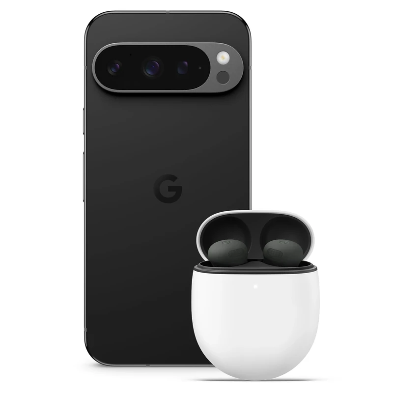 Google Pixel 9 Pro - Unlocked Android Smartphone with Gemini, Triple Rear Camera System, 24-Hour Battery, and 6.3" Super Actua Display - Obsidian, 128GB+Pixel Buds Pro 2
