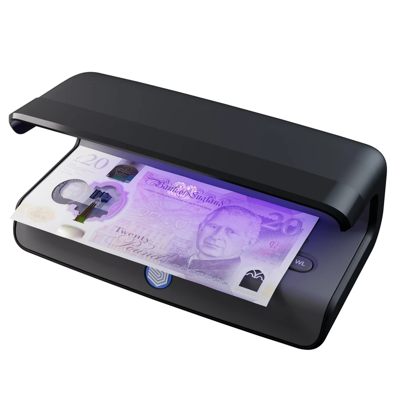 Safescan 75 LED Money Detector with Ultra Strong UV & White Light - Counterfeit Money Checker for Banknotes, Credit Cards & ID Cards - Money Checker with Triple Detection - Money Checker