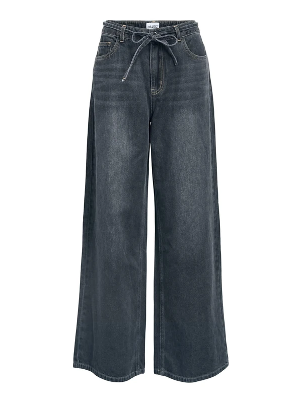 Object Wide Leg Jeans Tie-Waist Medium Grey Denim, S