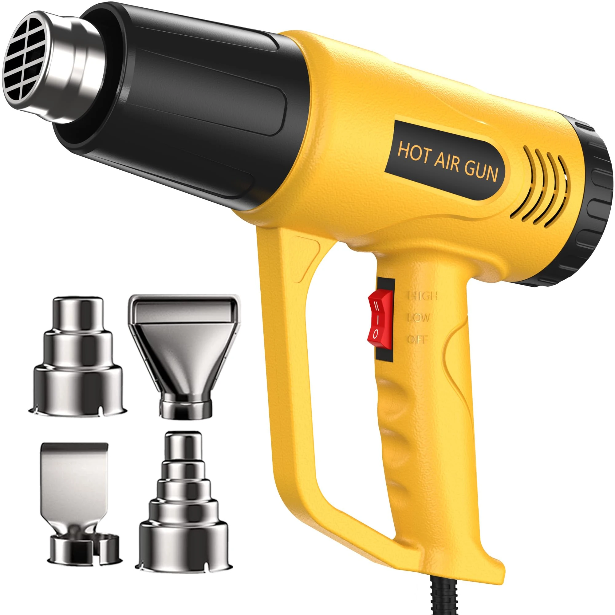 Heat Gun for Vinyl Wrap,Shrink Tubing,Paint,Epoxy Resin,Candle Making,Adjustable Temperature (Yellow, Two-Gear Button Temperature Control)