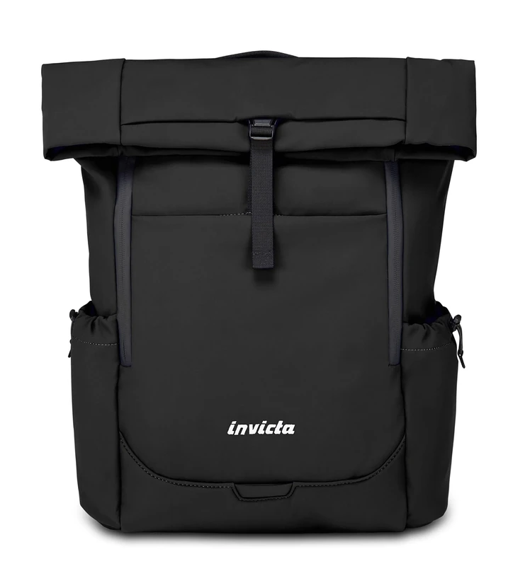 Invicta Act Fold Work Backpack, Black, Single Compartment with 15.6 Inch PC Pocket, Water Bottle Pocket and Reinforced Base, Large 32 L Backpack for Office and University, for Men and Women