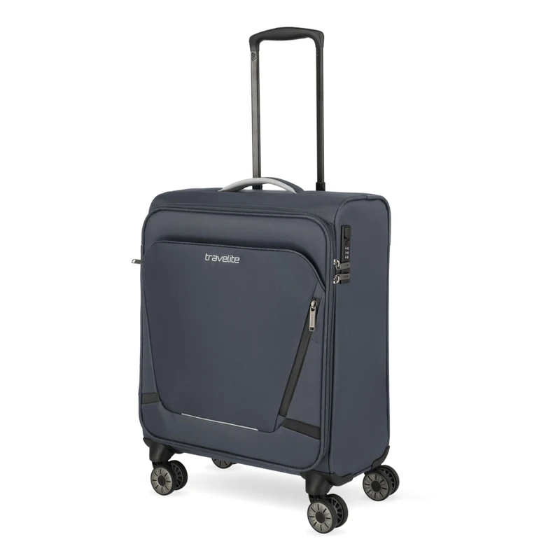 travelite Hand Luggage Suitcase with 4 Wheels for Lufthansa, Austrian + Swiss, Integrated Combination Lock, Compact Soft Luggage Trolley with Clip-on Function, 55x40x23 cm, 41 l, 2.5 kg