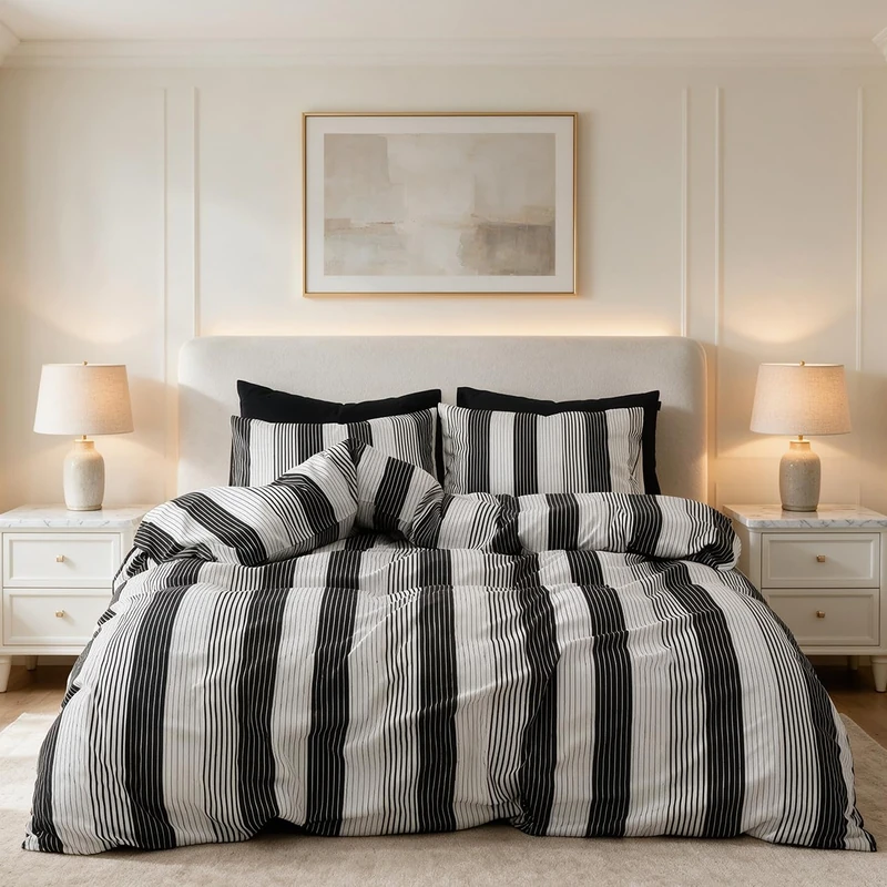 Striped Queen Comforter Set Black Grey White Bedding Comforter Sets