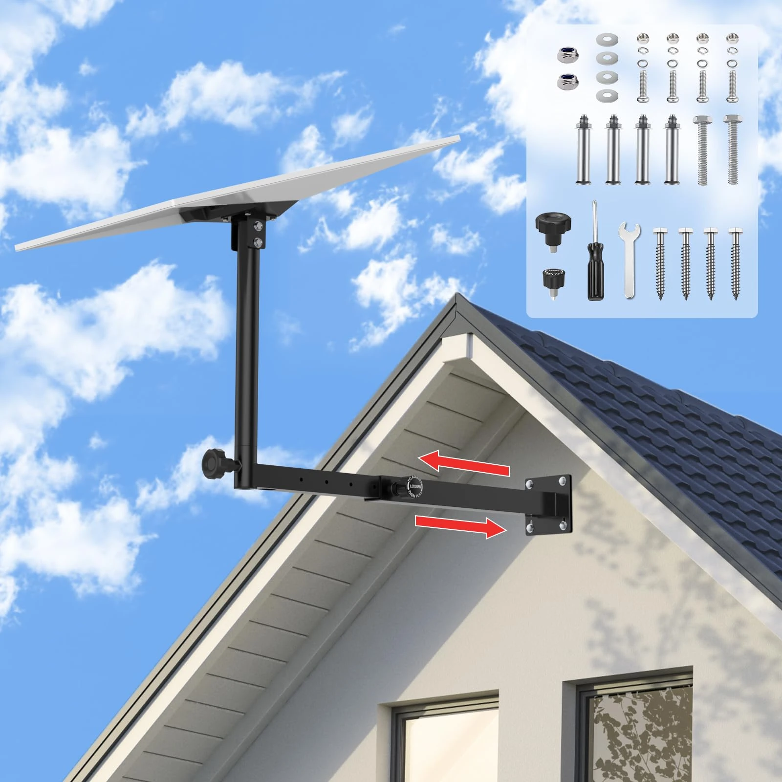 IMAYCC Starlink Gen 3 Mount with Retractable Design, 360° Adjustable Starlink Long Wall Mount, Vertical Angle Starlink Gen 3 Pipe Adapter, Mounting Kit for Starlink Gen 3 Internet Kit Satellite