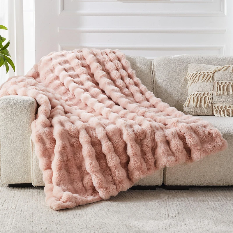 SLIVERY&CHAVALIER Faux Fur Twin Blanket for Couch, 1000 GSM Cozy Fuzzy Fluffy Soft Plush Thick Bubble Sherpa Blanket for Sofa Bedroom Living Room, Mothers Day Birthday Gifts for Women Home Decor