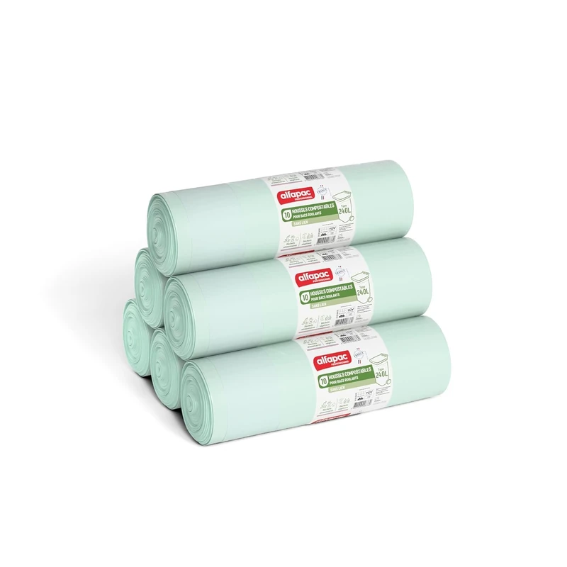 Alfapac Professional – Box of 100 Compostable 240L Rolling Tray Covers – 5 Rolls of 20 Sleeves – Made in France – For Organic Waste