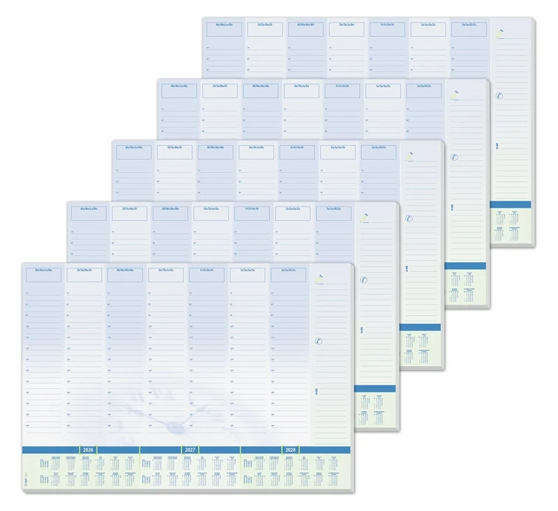 SIGEL H6350 Paper Desk pad- Clock - Blue - Approx. A2-2026/2027/2028 - DE/EN/FR/NL - 30 Sheets - FSC-Certified - Pack of 5