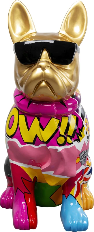 KARE Design Deco Figurine Graffiti Dog, Gold/Multicolor, 49x24x8 cm, Decorative Object, Hand-Painted, Street Art Inspired, Dog Motif for Shelves, Gift Idea, Living Room