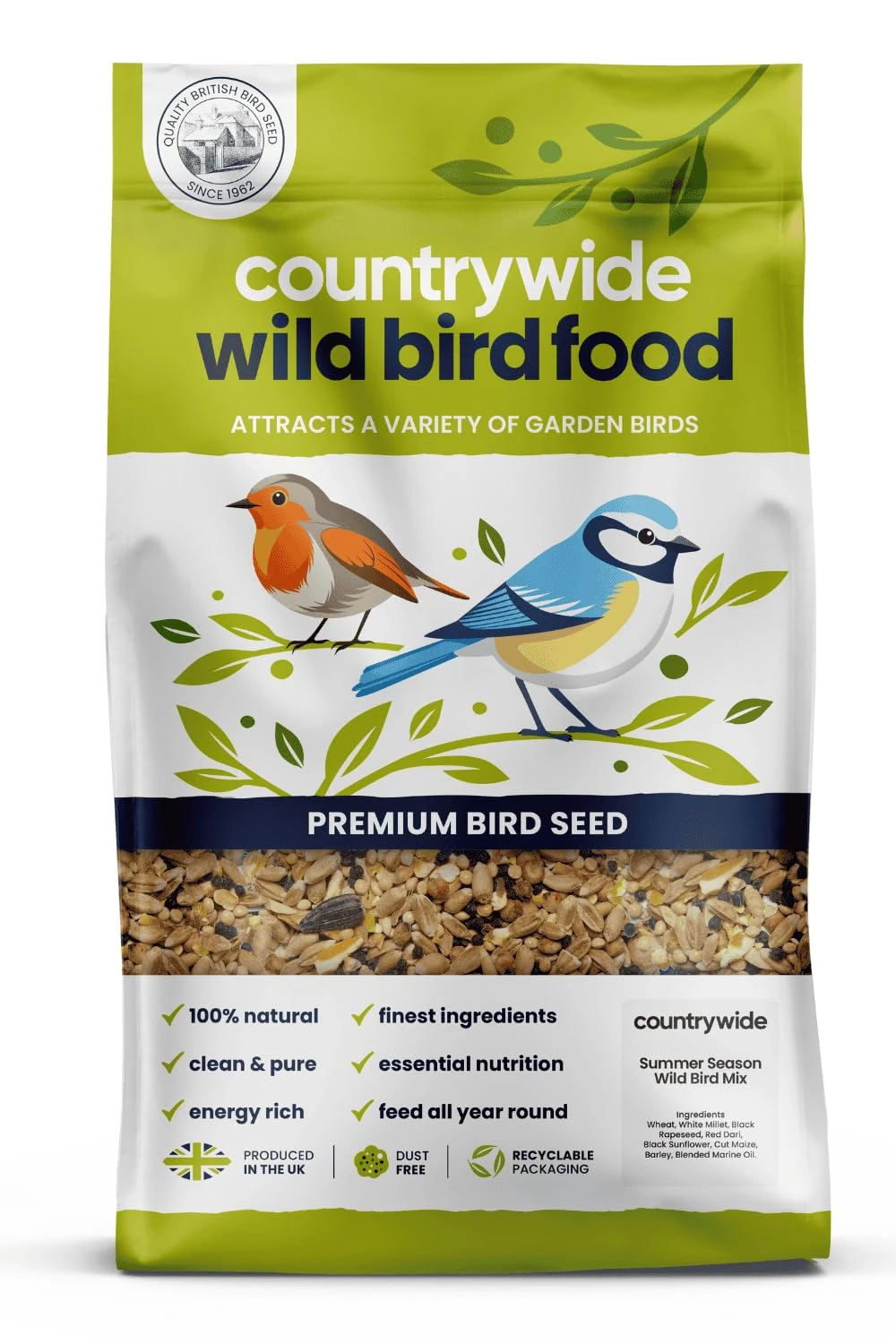 Countrywide Summer Wild Bird Seed 20kg - 100% Natural, Energy-Rich Garden Bird Seed - Attracts A Range Of Small Garden Birds - Dust Free