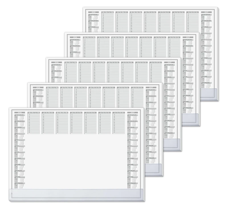 SIGEL H6366 Paper Desk pad- Weekly Planner - Grey - Approx. A2-2026/2027 - DE/EN/FR/NL - 40 Sheets - FSC-Certified - Pack of 5