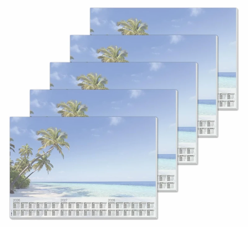 SIGEL H6470 Paper Desk pad- Palm Beach - Blue - Approx. A2-2026/2027/2028 - DE/EN/FR/NL - 30 Sheets - FSC-Certified - Pack of 5